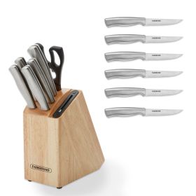 Farberware 13Piece Stainless Steel Knife Block Set Built in Sharpener in Drawer Steak Knives Natural