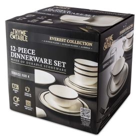 Thyme & Table Everest Collection 12-Piece Stoneware Dinnerware Set, White