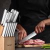 Hecef 15 Pieces White Kitchen Knife Set with Block and Sharpener, Ultra Sharp Chef Knife Set, Red Dot Award Winner